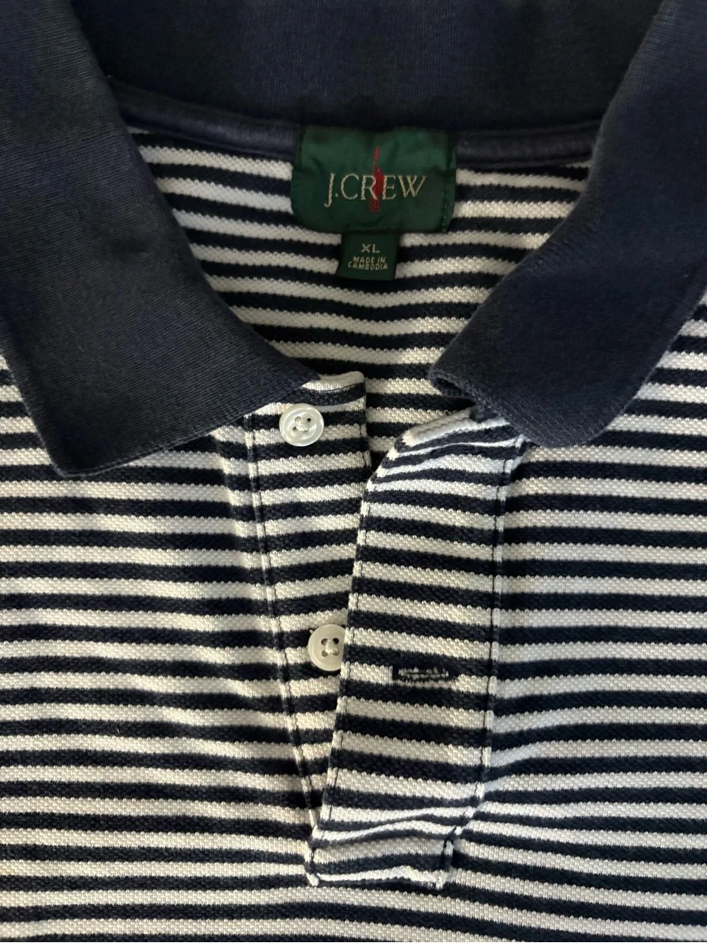J.Crew Men's XL Striped Piqué Polo Shirt Navy White Classic Cut Short Sleeve